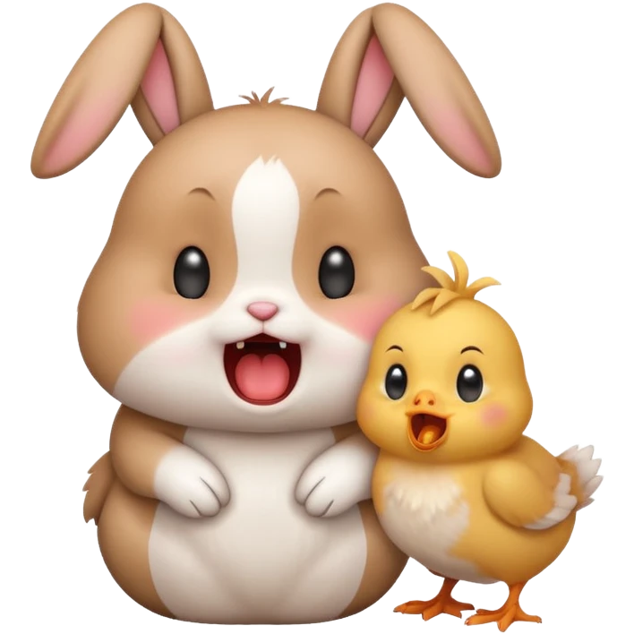 Cute girl rabbit emoji yelling at a chick and the chick is crying emoji
