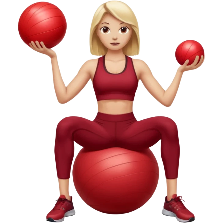 A blonde white Pilates girl in dark red clothes with fitness ball emoji