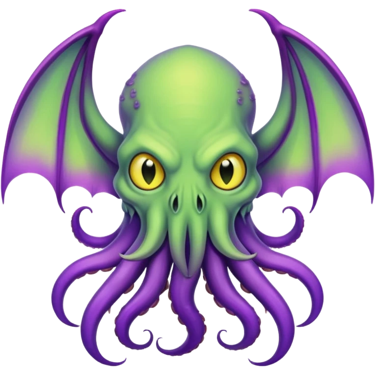 light green Cthulhu with purple bat wings and purple gradient tentacles. Yellow eyes emoji