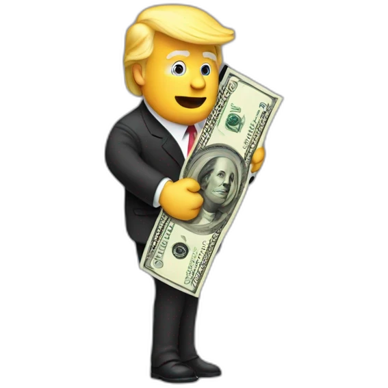 Trump hugging dollar sign emoji