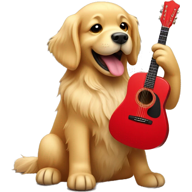 Golden retriever strumming a red guitar  emoji