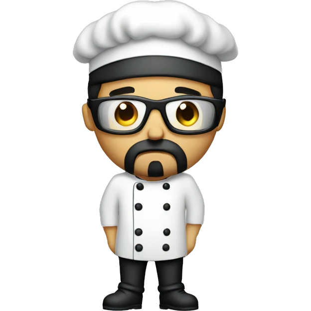 very sad men with black sunglasses, black short hair, small  beard, dressed as chef, with no money in hand sad emoji