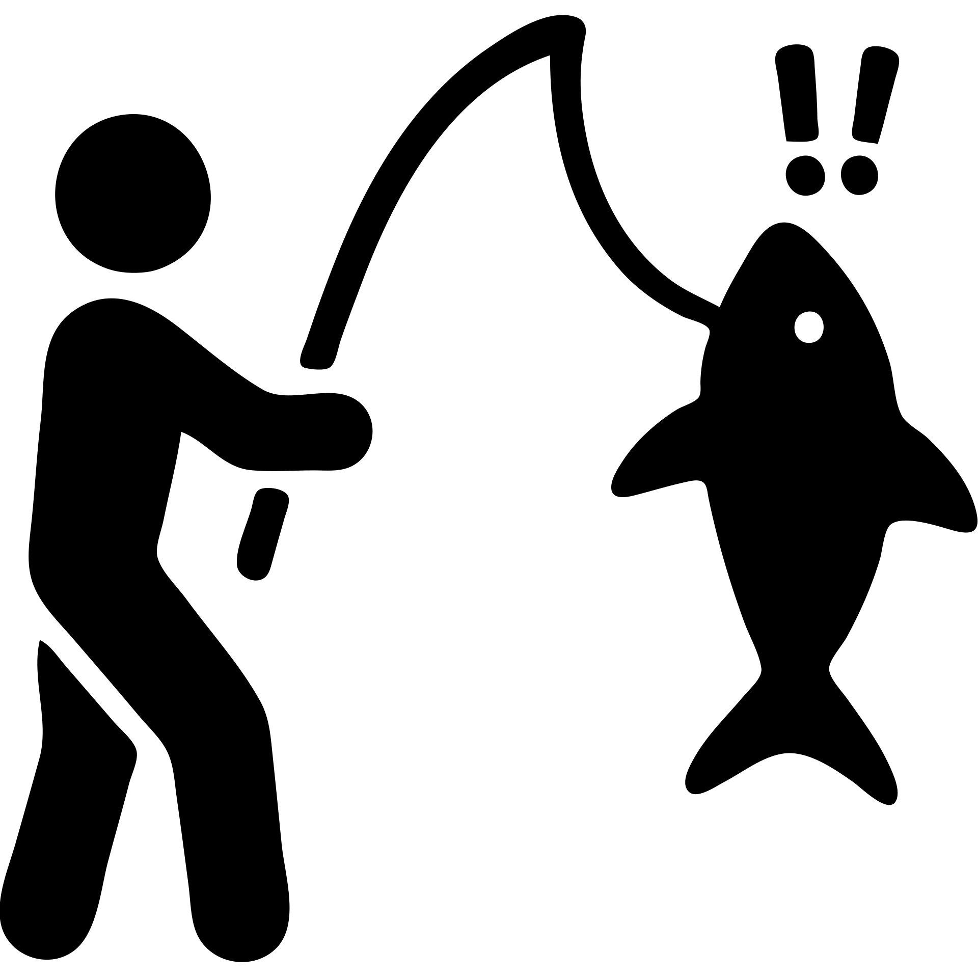 a man with a fishing pole, a surprised shark caught at the end, simple bold icon style emoji