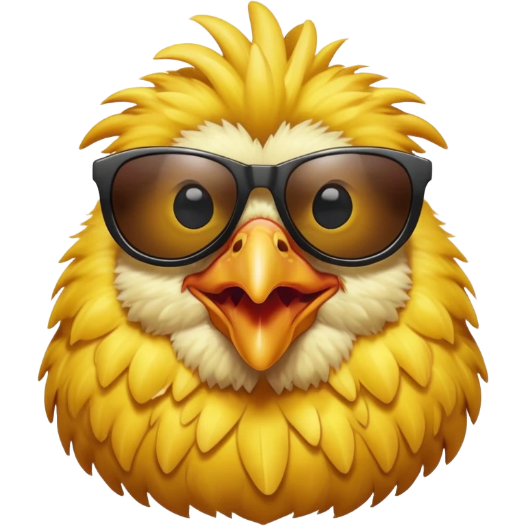 A comical chicken with exaggerated features, wearing sunglasses emoji