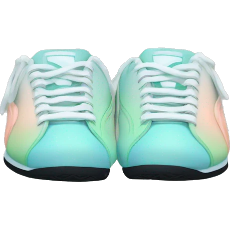 Realistic Isolated front view of a pair of pastel blue pastel green peach and black ombre Puma sneakers.  emoji