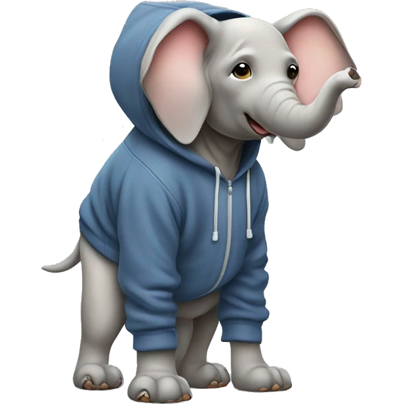 Dog wearing a hoodie and hat and elephant standing on his legs right next to him￼ emoji