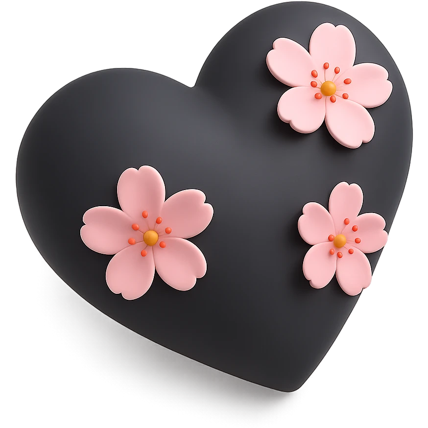pink heart with sakura flowers, 3D black style emoji