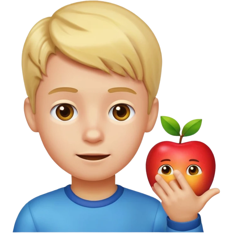 a boy pointing down at his toy, vibrant colors, apple style emoji emoji