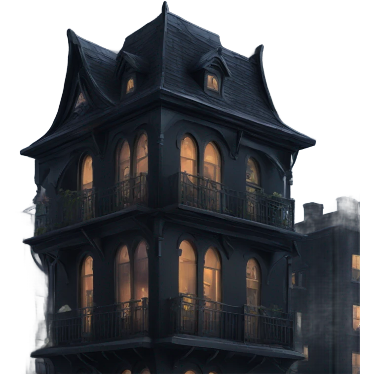Gothic themed penthouse view on stormy night emoji