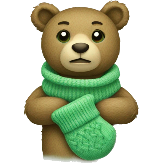 Cute Bear with knitted Sage green mittens emoji