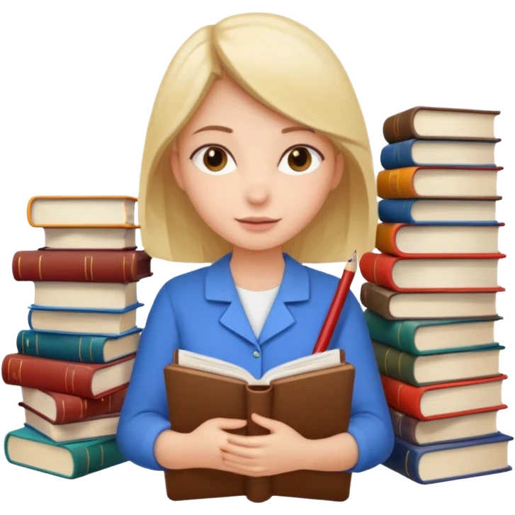 Девушка учится. У нее книжки, курсы, документы  emoji