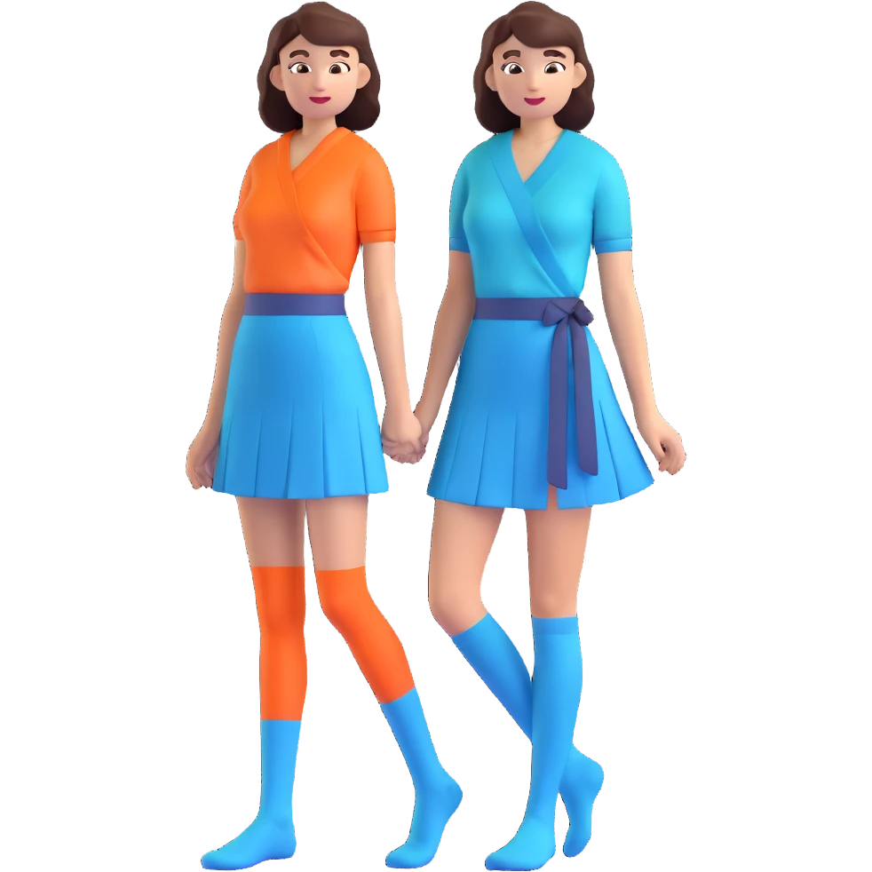 woman wearing teal wrap shirt, blue a-line skirt, light blue knee-high socks emoji