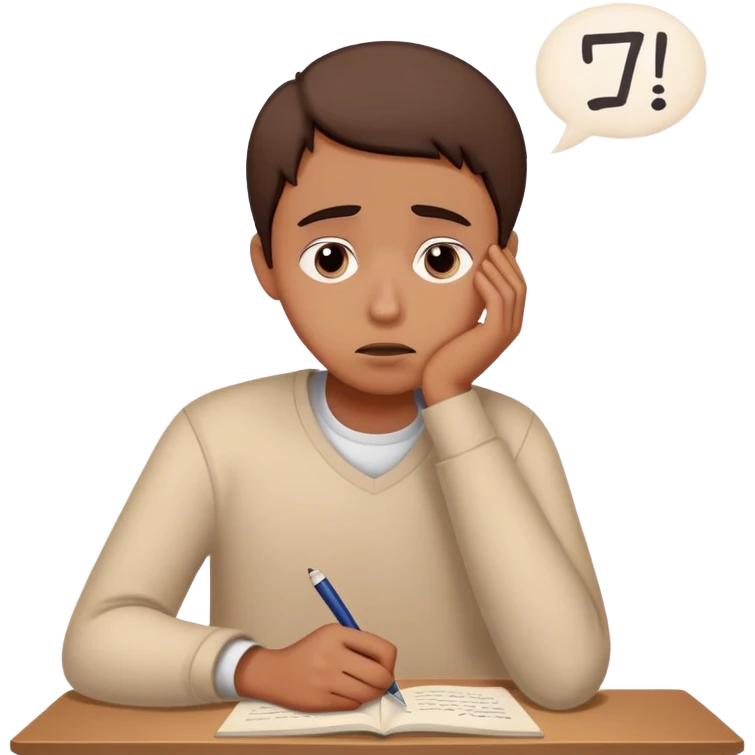 Person with worried expression writing "Dear God" on essay emoji