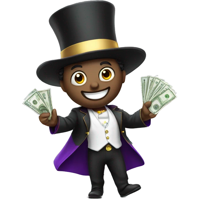 Latin magician whit hand out whit bag of money  emoji