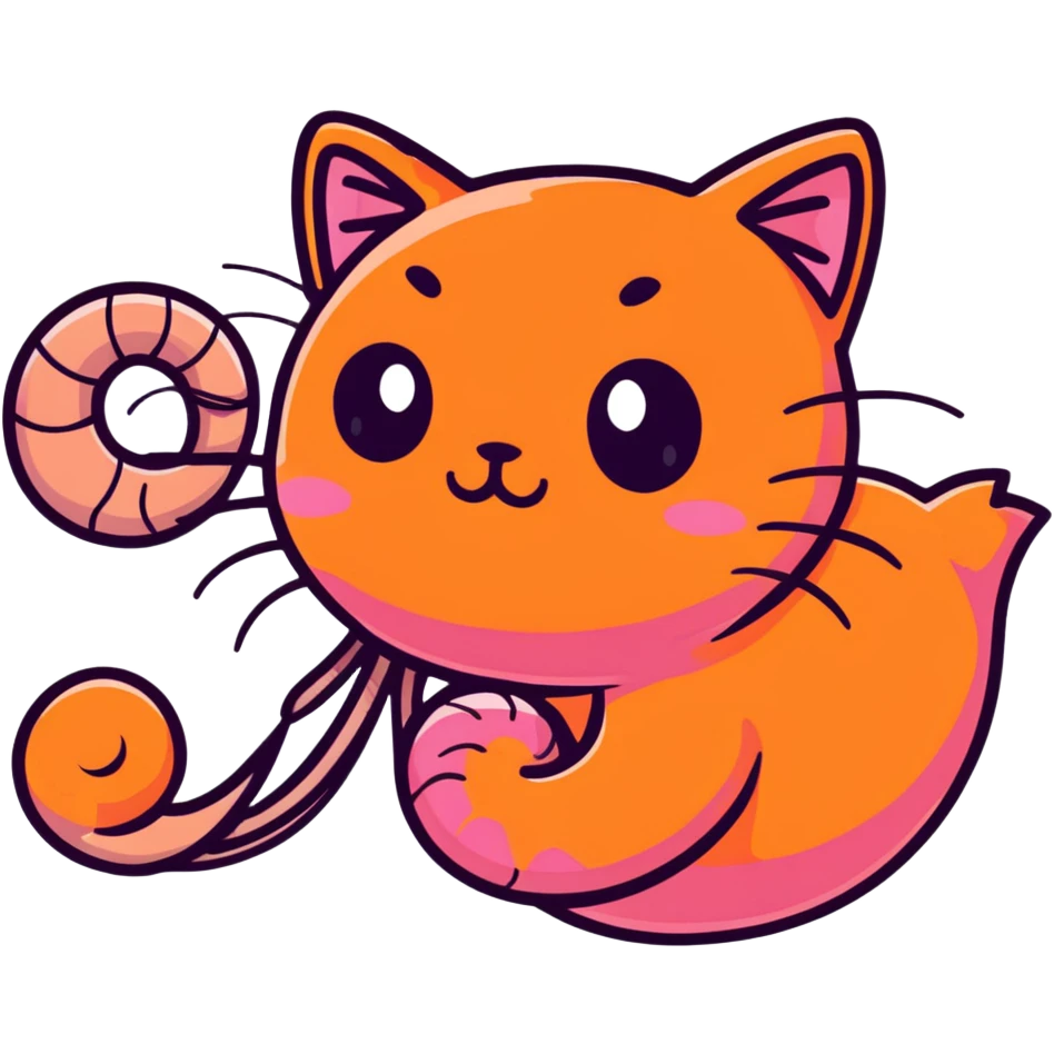 shrimp with a cat head, pink shrimp body with orange cat face emoji