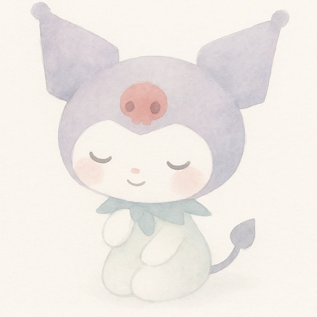 Kuromi character, watercolor art style, soft colors, gentle pose emoji