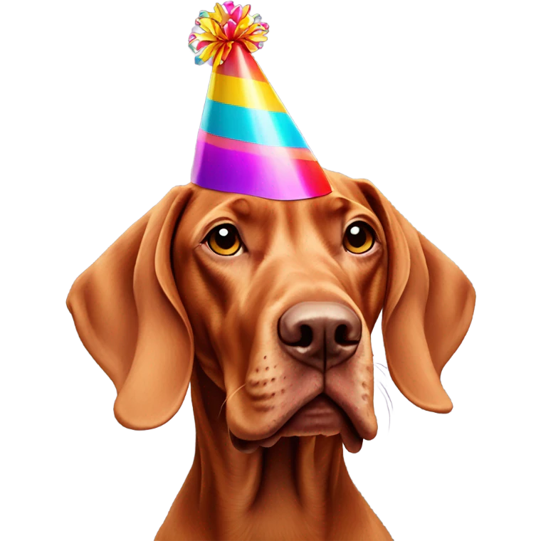 Vizsla with birthday hat emoji