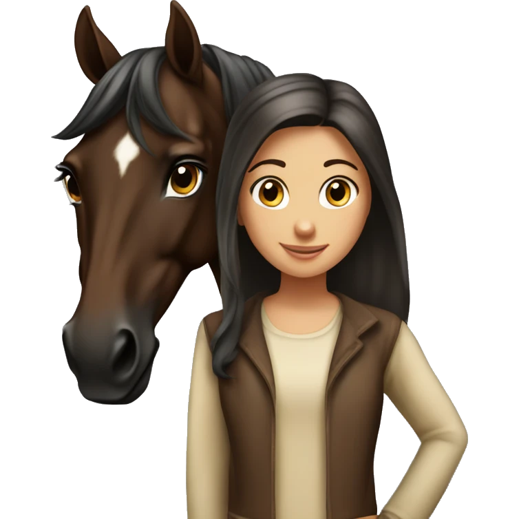 Dark brown arabian horse with girl emoji