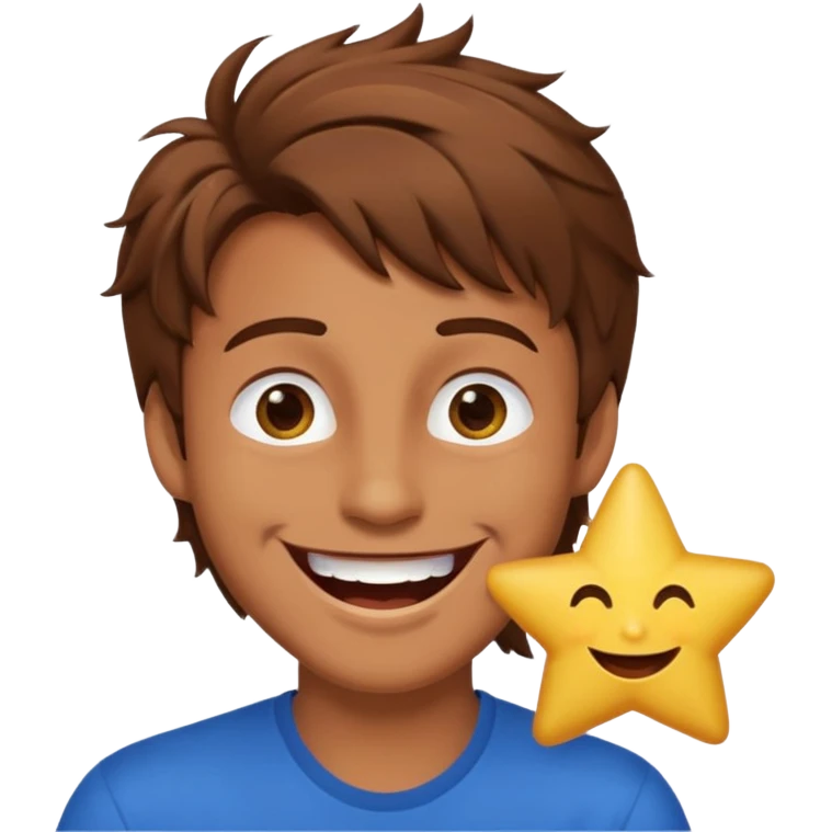 Color de piel moreno los ojos ke sean de estrella riéndose y pelo café hombre  el pelo asialado🤩 emoji