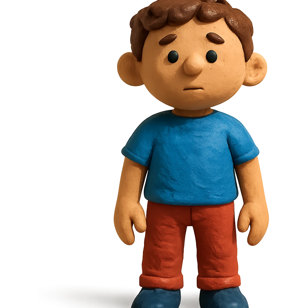 claymation style boy standing still without background emoji