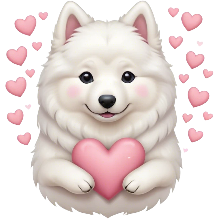 samoyed hug with pastel hearts emoji
