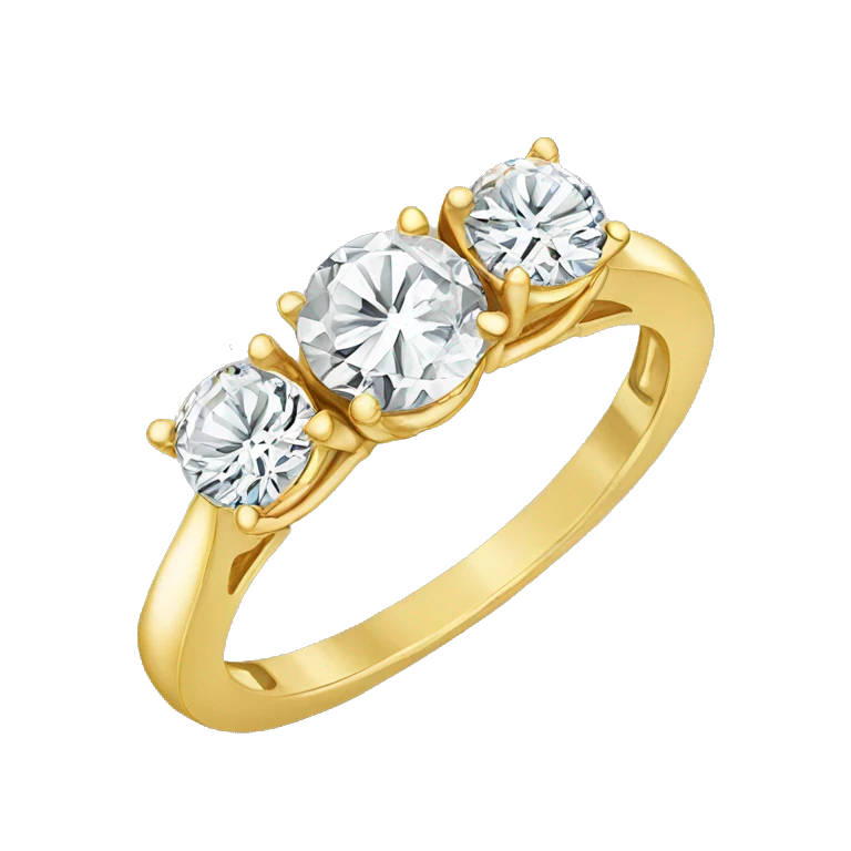 Gold Engagement ring with three round diamonds emoji
