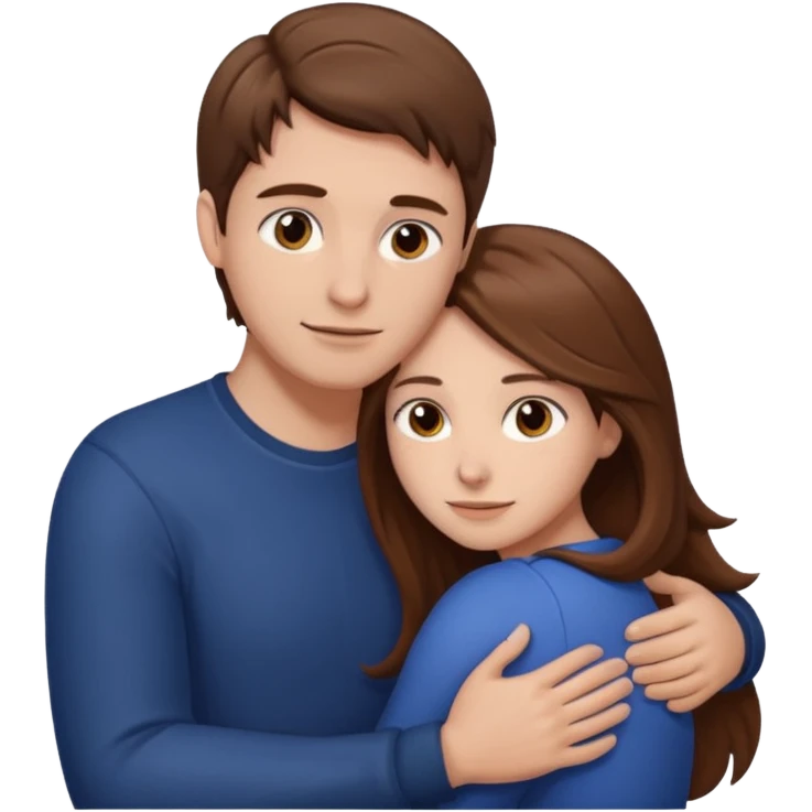 "Man with short brown hair and fair skin, hugging a woman with long brown hair and fair skin, both 
 emoji