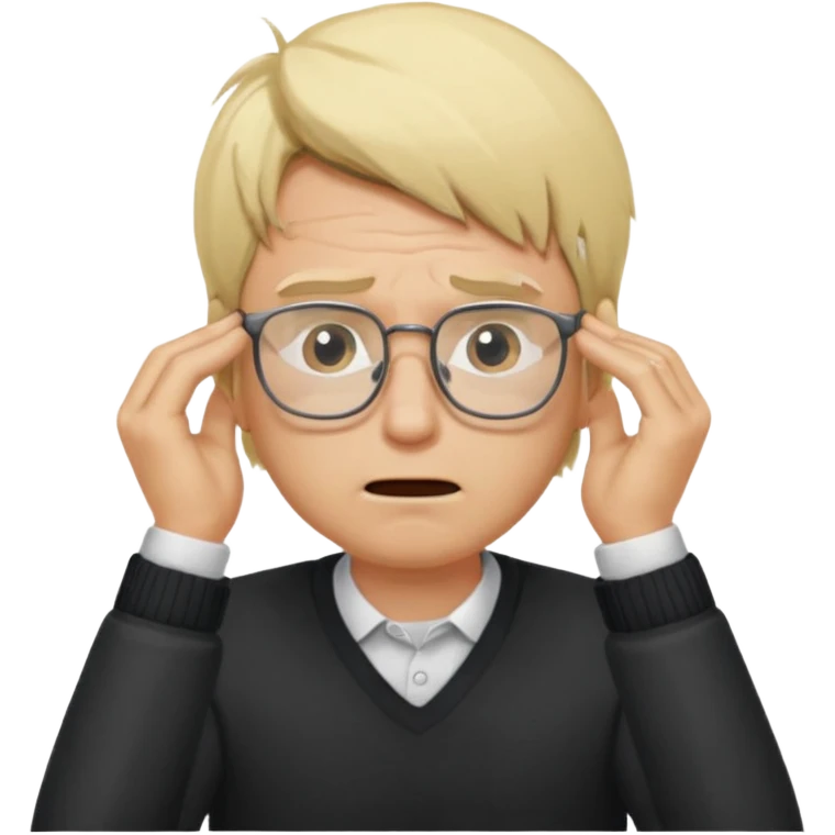 Man pulling hair out with glasses and blonde emoji