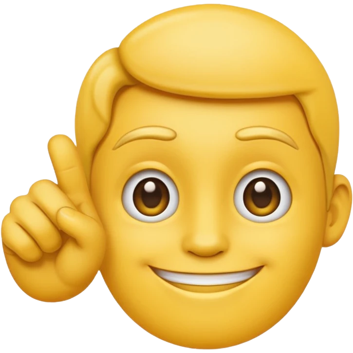 Classic apple style yellow emoji face smiling with hand in frame with their thumb and pointer finger crossed on the same hand emoji