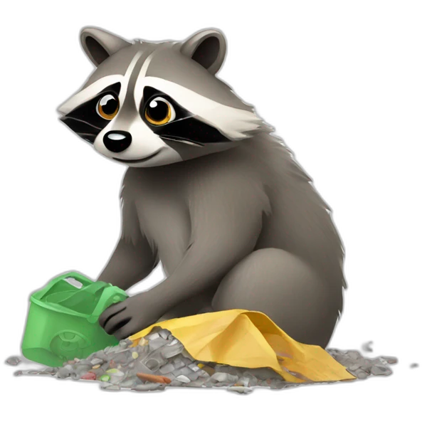Funny raccoon digging through trash emoji