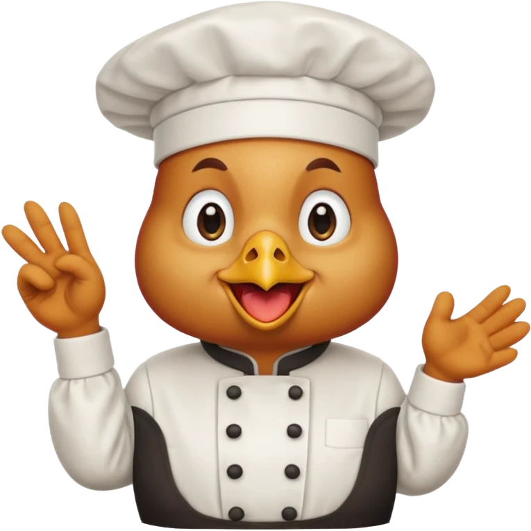 Una gallina con ropa de chef hacienso un gesto de decepcion emoji