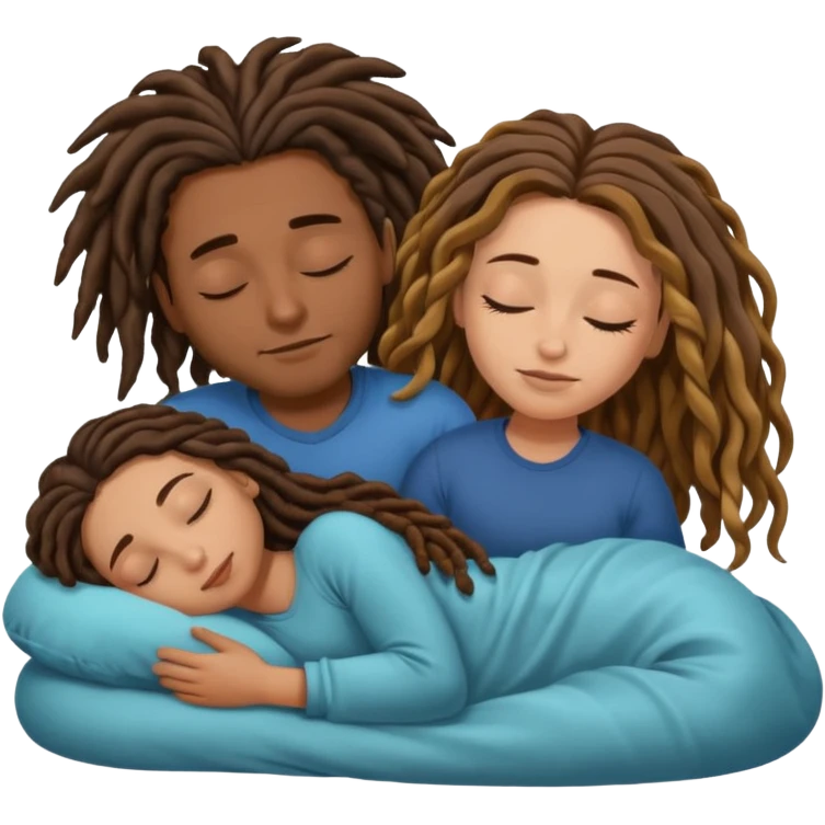 couple sleeping together the male is brown skin with dreads and the female is hispanic with fair skin with long wavy brunette hair emoji