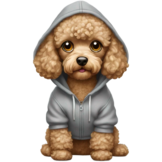 A toy poodle dog in a grey hoodie emoji