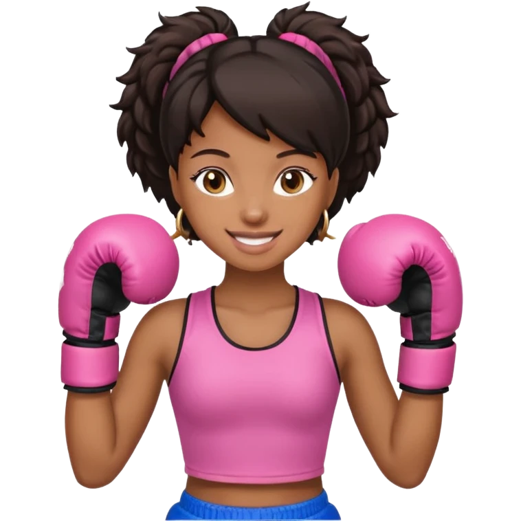 smiling black girl, pink boxing gloves emoji
