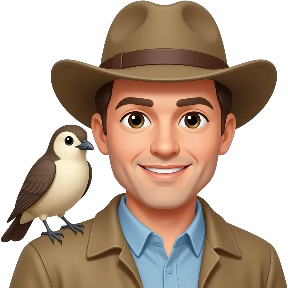 a man with hat hold bird on shoulder emoji