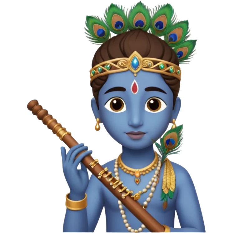 Lord Sri Krishna carrying only one peacock feather on his head with cute face and play flute emoji