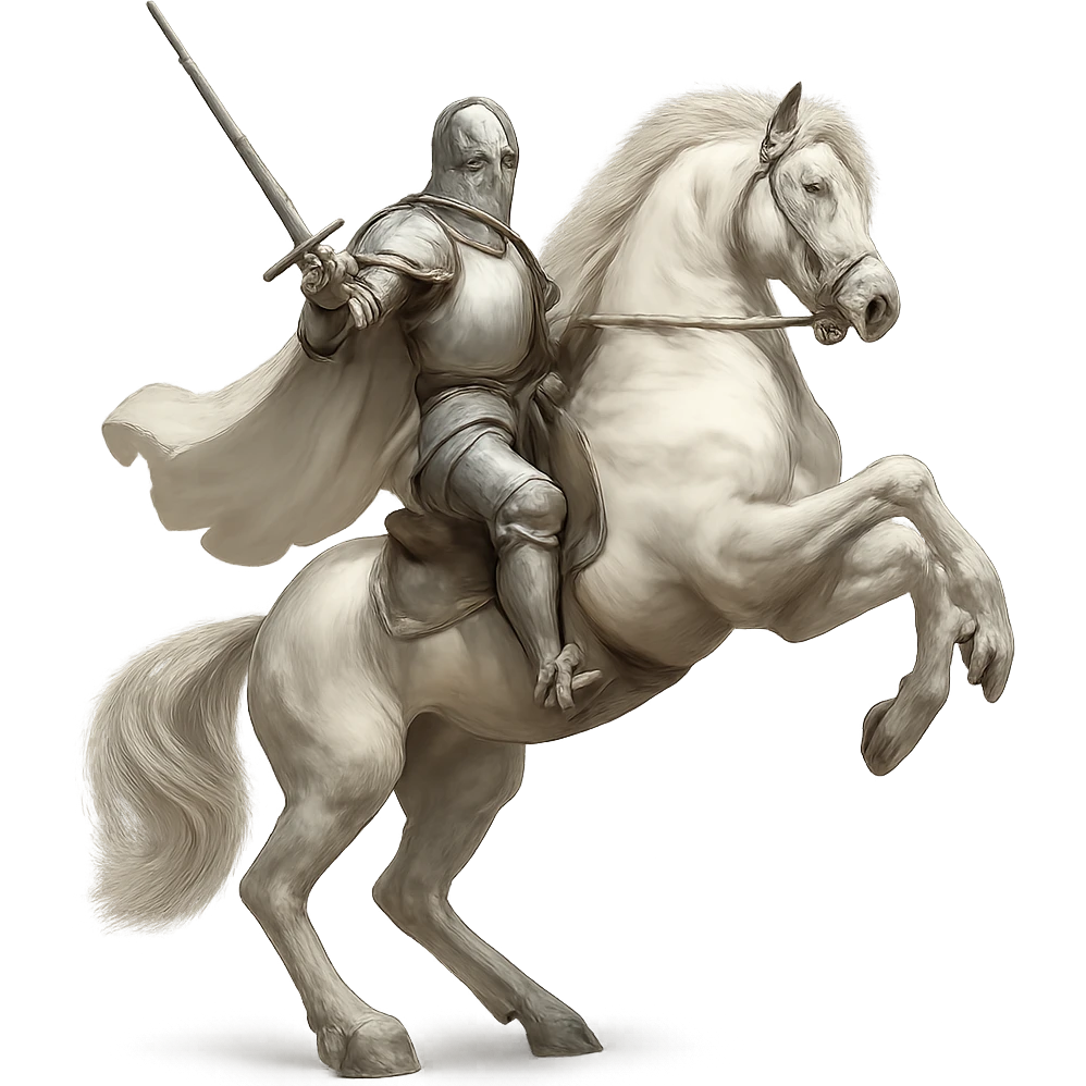 a white knight on a white horse, rearing up, dramatic, clean background emoji