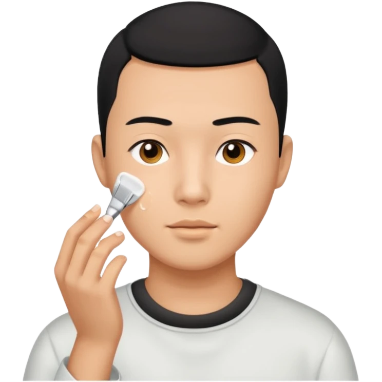 chinese man with buzz cut (black hair) doing skincare emoji