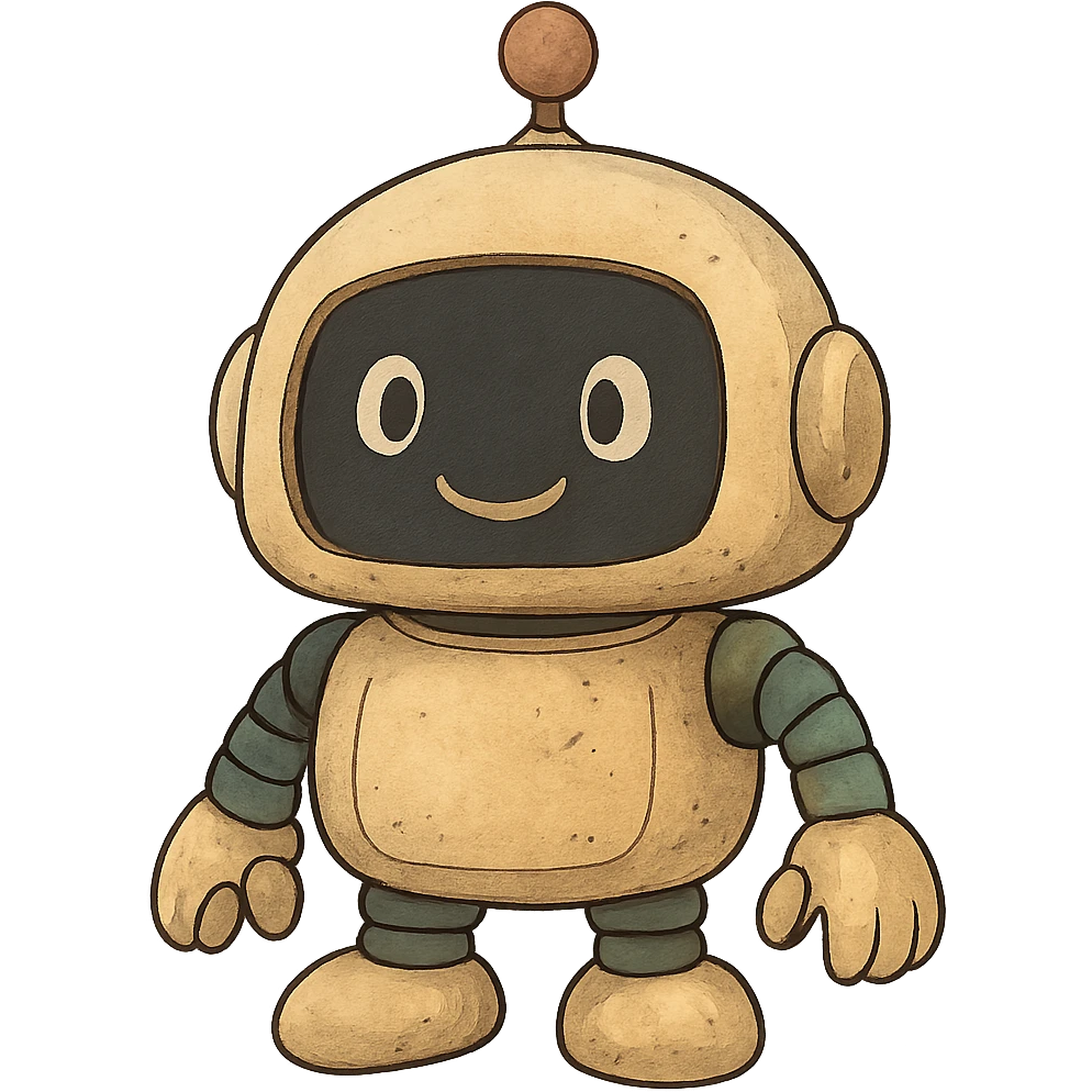 ghibli style cute AI robot with a friendly face emoji