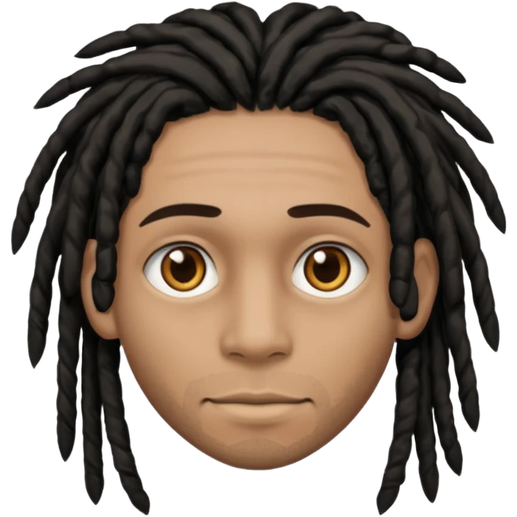 light brown man with black dreads and brown eyes emoji
