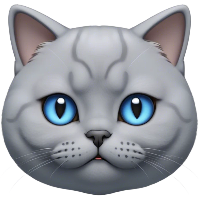 Cinematic Cute Bored Grey British Shorthair Cat Portrait Emoji, Head tilted slightly with a scrunched, bored expression, sleek soft grey fur with subtle blue undertones, Simplified yet adorable features, highly detailed, glowing with a soft, friendly glow, high shine, curious but clearly uninterested, stylized with a touch of whimsy, soft glowing outline, capturing the essence of a bored yet irresistibly cute kitty, so endearing it feels like it could tilt its head and let out a dramatic sigh at any moment! emoji