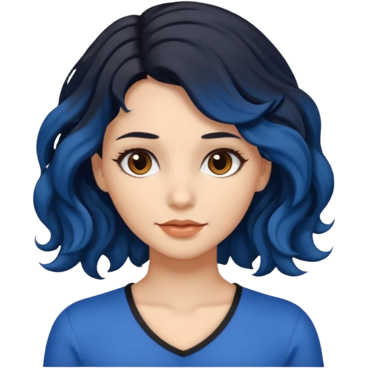 Black/blue hair brown eyes long wavy hair white skin woman emoji