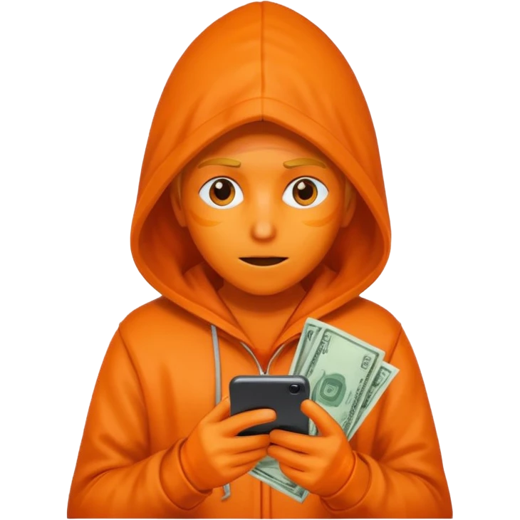 hooded-on-their-phone-making-money orange skin emoji