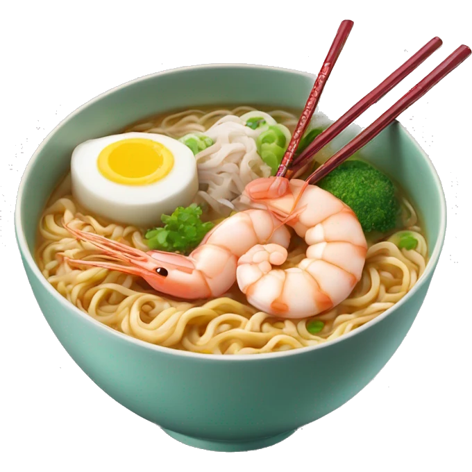 shrimp ramen bowl with pork and fishcake chopsticks  emoji
