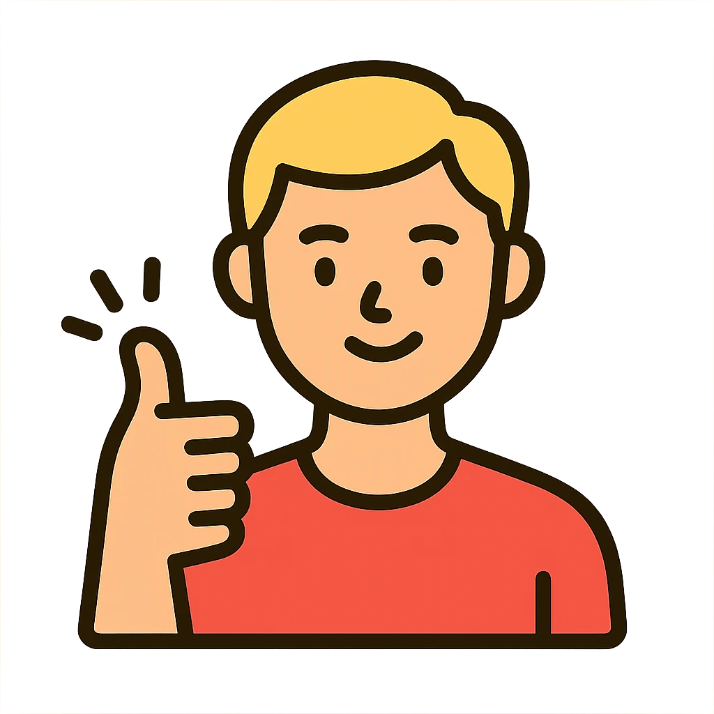 young blond man with short hair giving encouragement, colorful lineal icon style, positive expression emoji