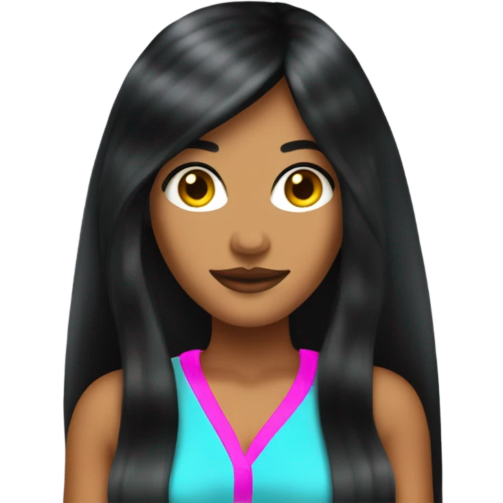 Tanned woman with long black hair dressed in Y2K hair, makeup, and neon attire emoji