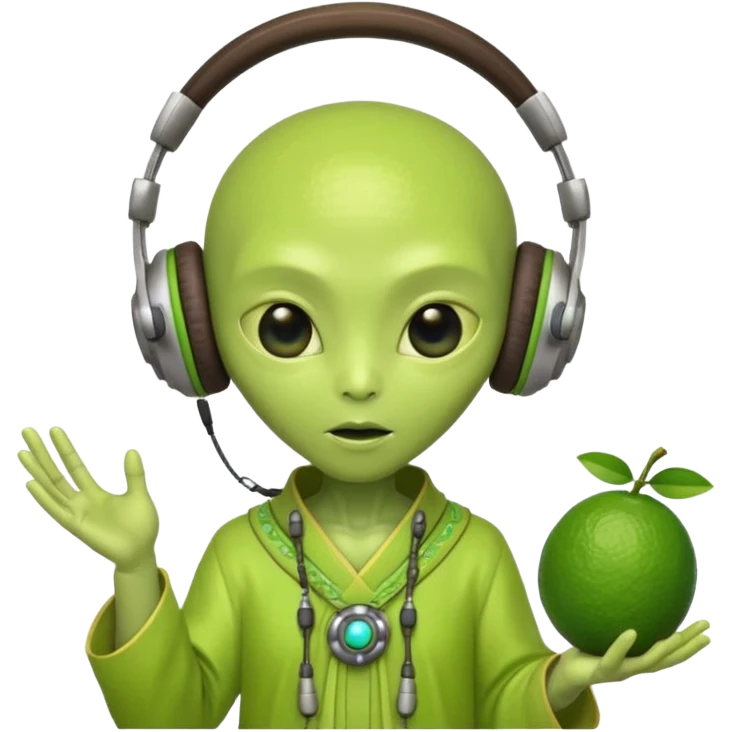 alien, korean ancient dress with headphone, lime emoji