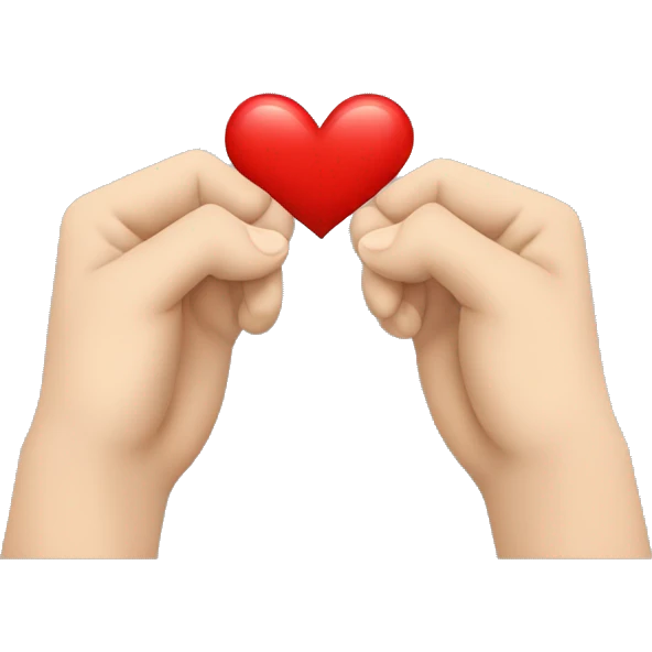 Two hands, one reaching down from the top and the other reaching up from the bottom, with a red heart positioned between them. Minimalist design emoji