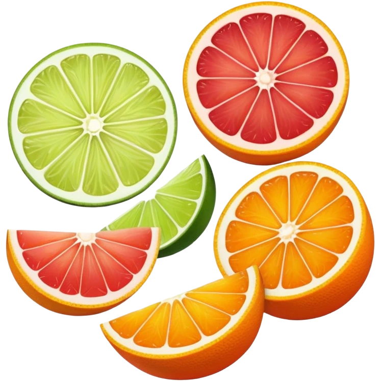 Emoji of slices of oranges, lemon, lemongrass, lime, grapefruit emoji