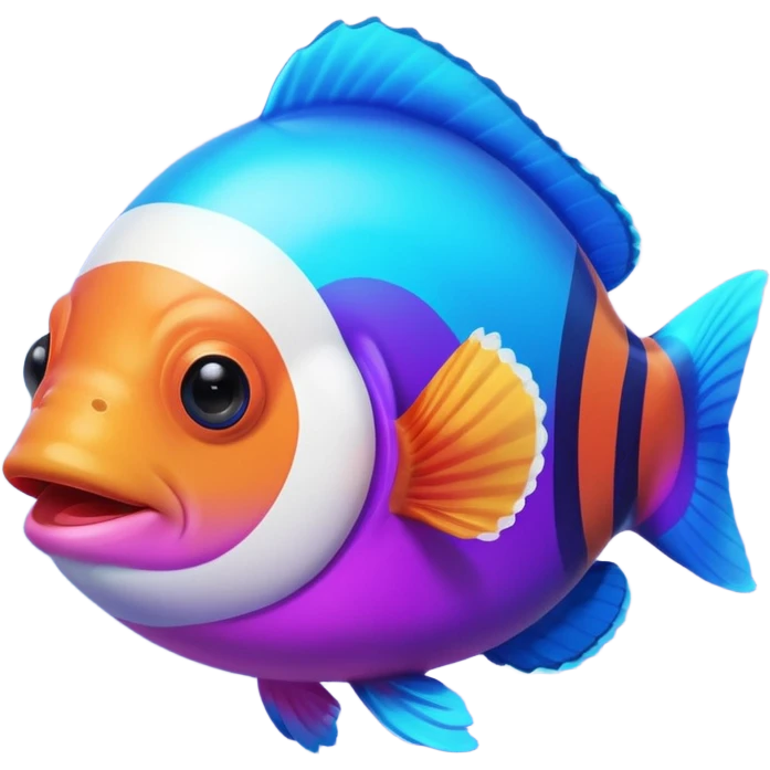 cyan blue, purple and pink coloured gradient gooball, with a rainbow-coloured gradient clownfish in the center emoji